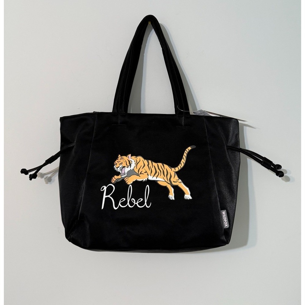 WILDFOX Large Black Rebel Zipper Tote Tiger Print